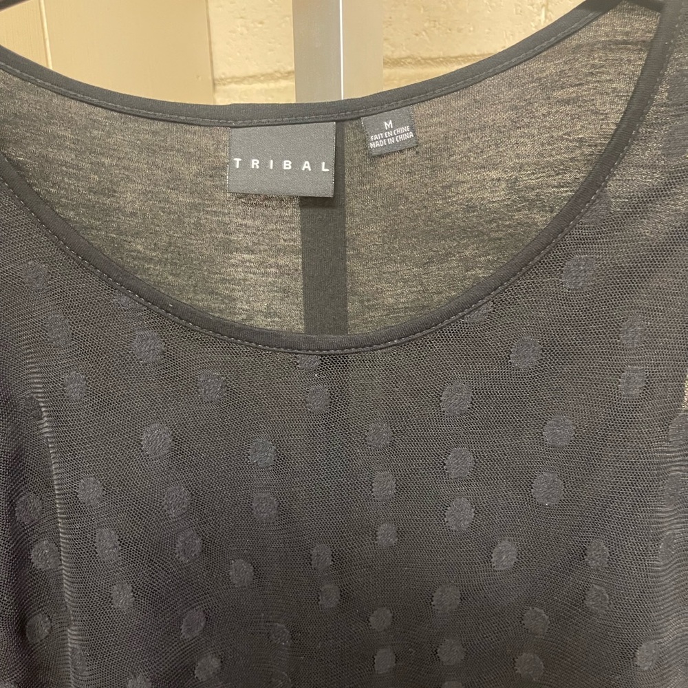 Tribal Black Dotted Sheer Sleeve Top - Picture 7 of 8